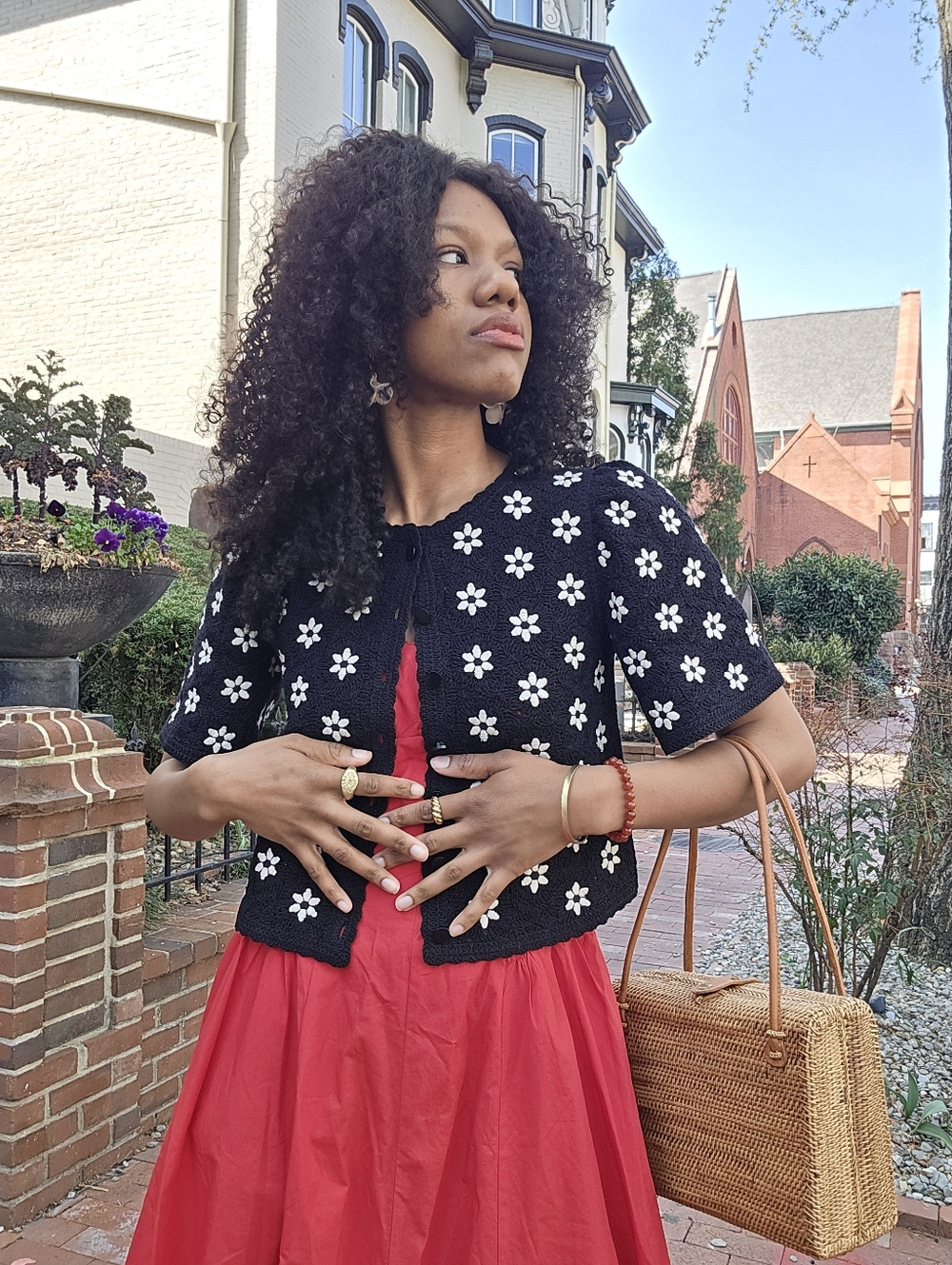 Sezane Lorna Shirt Contrasted Black Guipure Ecru Flower - Size S - Picture 9 of 10